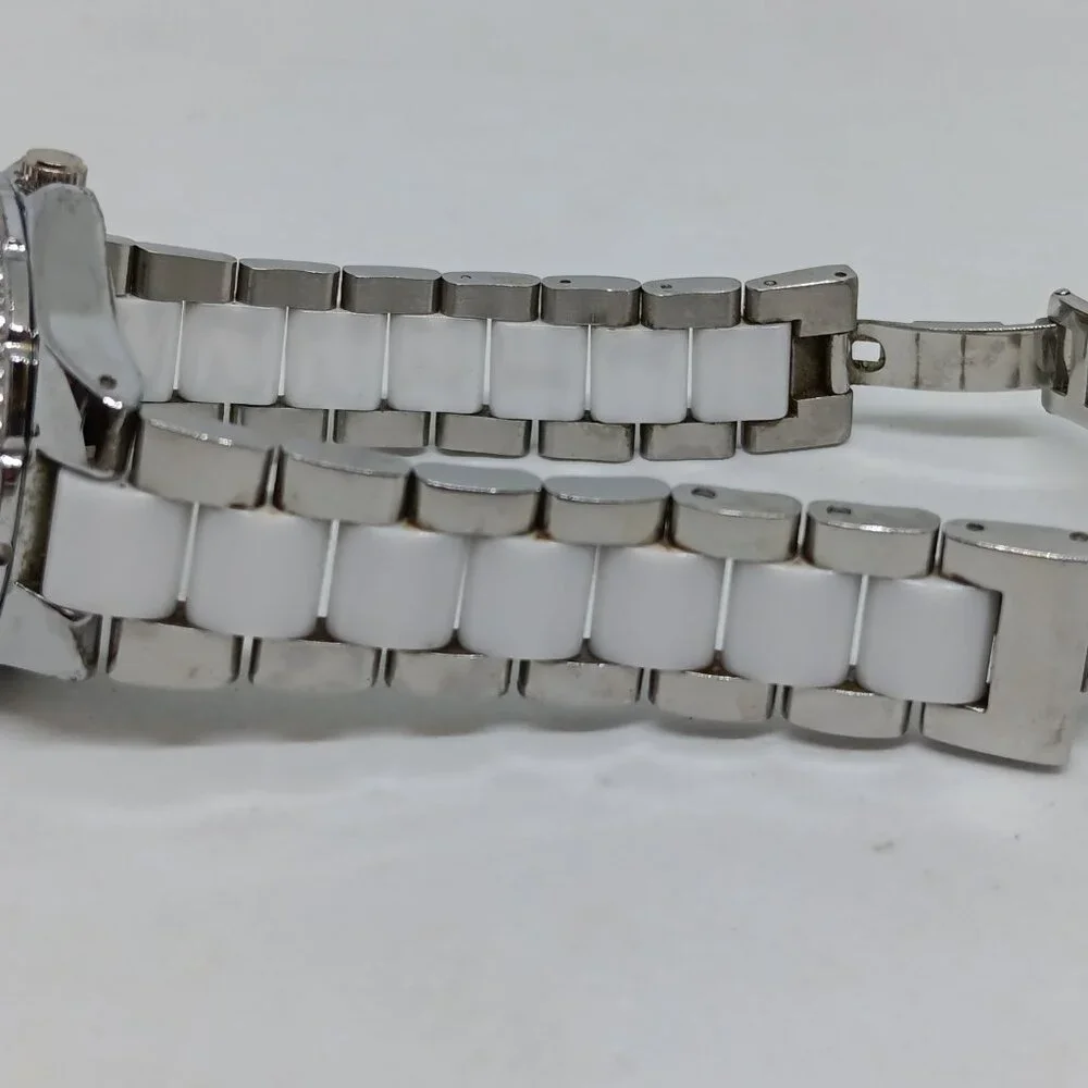 Anne Klein 12/2141 Women's 35mm Silver Tone White Ceramic Changeable Bezel Watch